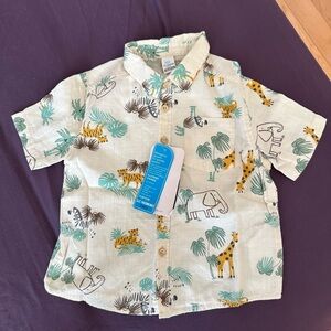 🆕 Kids Safari Print Button Down Shirt - Cream
